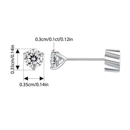 Moissanite 1Ct Round Stud Earrings Screw Back Platinum Plated S925 Minimalist
