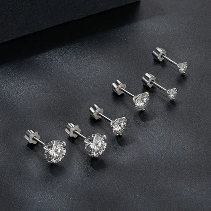 Moissanite 1Ct Round Stud Earrings Screw Back Platinum Plated S925 Minimalist