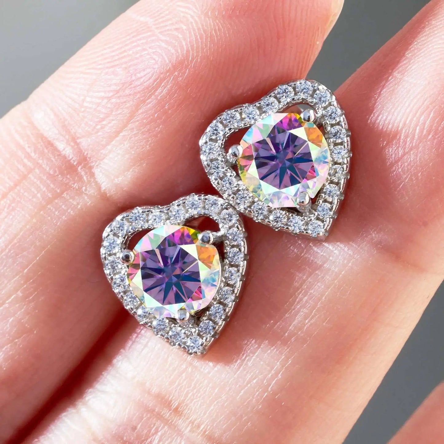 Moissanite 2ctw D Color Heart Stud Earrings 1ct Each 925 Sterling Silver