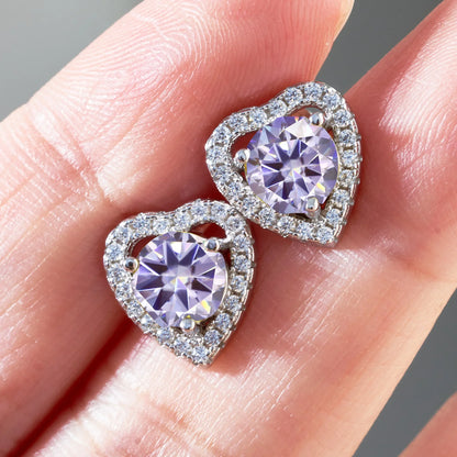 Moissanite 2ctw D Color Heart Stud Earrings 1ct Each 925 Sterling Silver