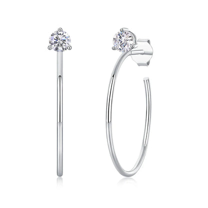 Moissanite 4mm D Color Hoop Earrings 2pc 925 Sterling Silver White Gold