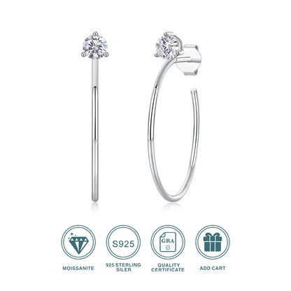 Moissanite 4mm D Color Hoop Earrings 2pc 925 Sterling Silver White Gold