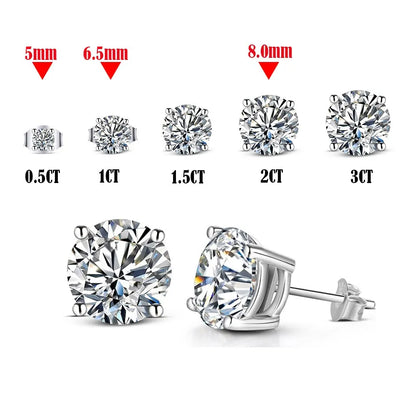 Moissanite 8mm D Color Stud Earrings 0.5-2 Ct 925 Sterling Silver Wedding
