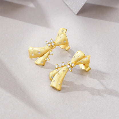 Moissanite 925 Sterling Silver 18K Gold Plated Bow Stud Earrings For Women