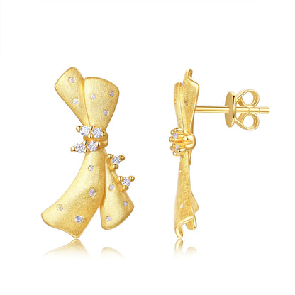 Moissanite 925 Sterling Silver 18K Gold Plated Bow Stud Earrings For Women
