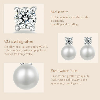 Moissanite 925 Sterling Silver Freshwater Pearl Stud Earrings VVS1 Lab Diamond