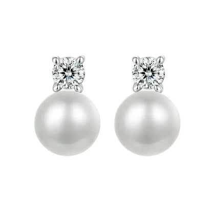 Moissanite 925 Sterling Silver Freshwater Pearl Stud Earrings VVS1 Lab Diamond