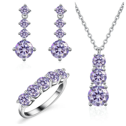 Moissanite 925 Sterling Silver Jewelry Set - Ring Earring Pendant Gift