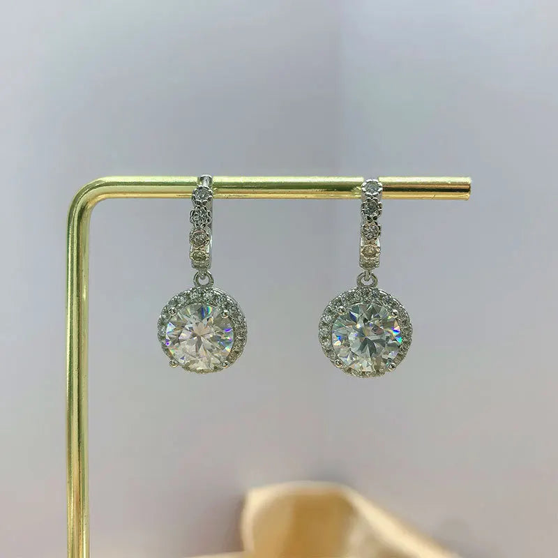 Moissanite 925 Sterling Silver Round D Color Drop Earrings Valentine's Gift