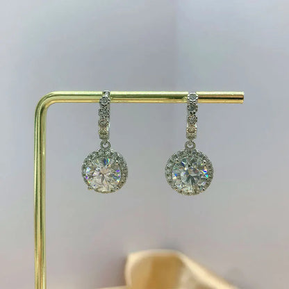Moissanite 925 Sterling Silver Round D Color Drop Earrings Valentine's Gift