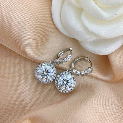 Moissanite 925 Sterling Silver Round D Color Drop Earrings Valentine's Gift