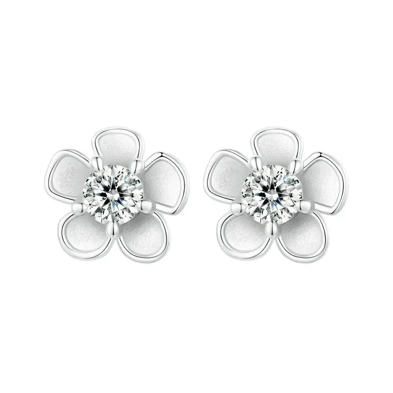 Moissanite 925 Sterling Silver Sakura Stud Earrings VVS1 Screw Back