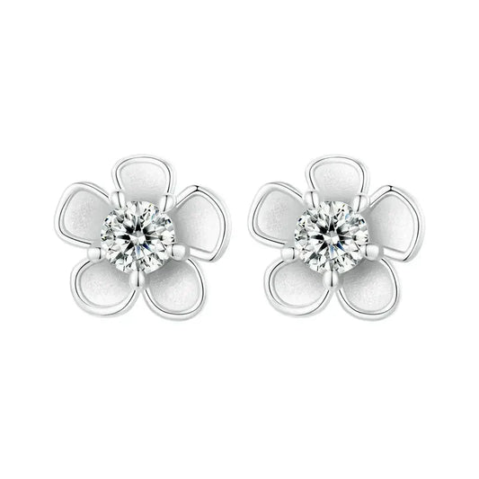 Moissanite 925 Sterling Silver Sakura Stud Earrings VVS1 Screw Back