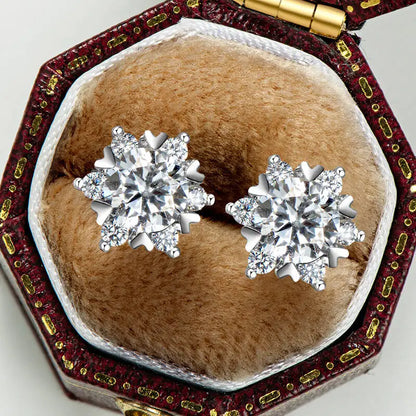 Moissanite 925 Sterling Silver Snowflake Stud Earrings 1CT VVS1 Certificate