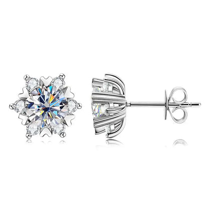 Moissanite 925 Sterling Silver Snowflake Stud Earrings 1CT VVS1 Certificate