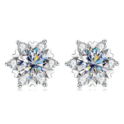 Moissanite 925 Sterling Silver Snowflake Stud Earrings 1CT VVS1 Certificate