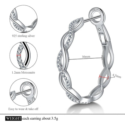 Moissanite 925 Sterling Silver Twisted Infinity Hoop Stud Earrings For Women