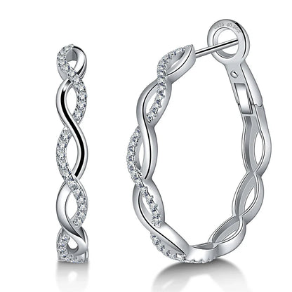 Moissanite 925 Sterling Silver Twisted Infinity Hoop Stud Earrings For Women
