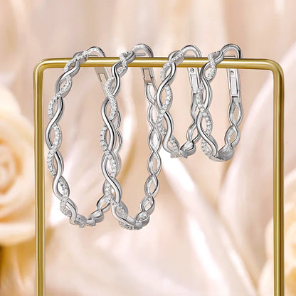 Moissanite 925 Sterling Silver Twisted Infinity Hoop Stud Earrings For Women