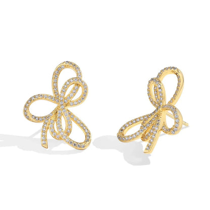 Moissanite Bow Knot Stud Earrings 925 Sterling Silver Sparkling Engagement