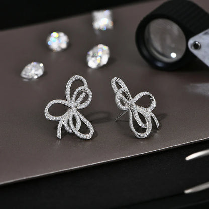 Moissanite Bow Knot Stud Earrings 925 Sterling Silver Sparkling Engagement