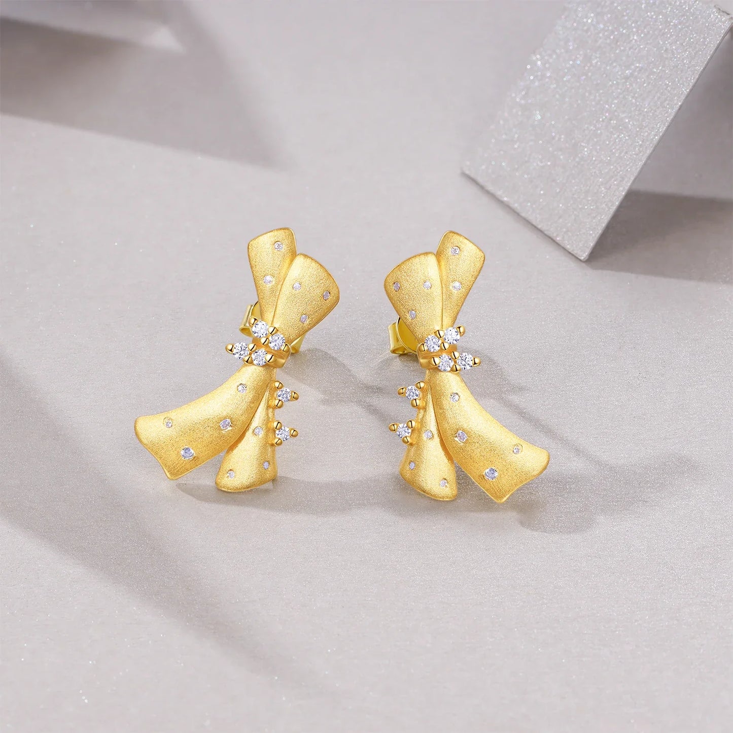 Moissanite 925 Sterling Silver 18K Gold Plated Bow Stud Earrings For Women
