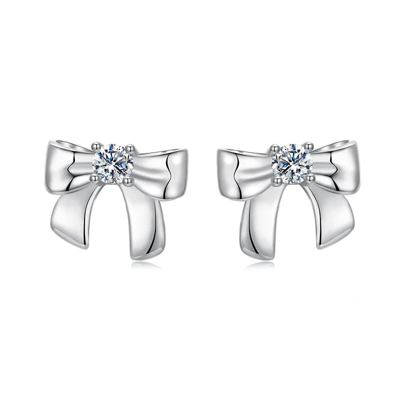 Moissanite Bowknot Stud Earrings S925 Silver Clip-On Wedding Engagement Gift