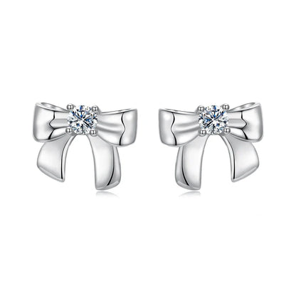 Moissanite Bowknot Stud Earrings S925 Silver Clip-On Wedding Engagement Gift