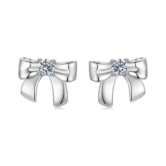 Moissanite Bowknot Stud Earrings S925 Silver Clip-On Wedding Engagement Gift