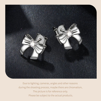 Moissanite Bowknot Stud Earrings S925 Silver Clip-On Wedding Engagement Gift