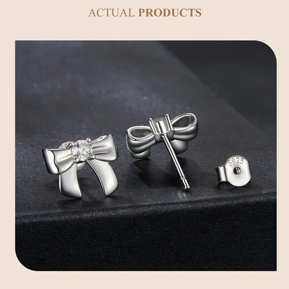 Moissanite Bowknot Stud Earrings S925 Silver Clip-On Wedding Engagement Gift