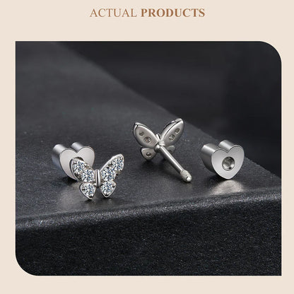 Moissanite Butterfly Clover Stud Earrings 925 Silver Diamond Cut Wedding Gift