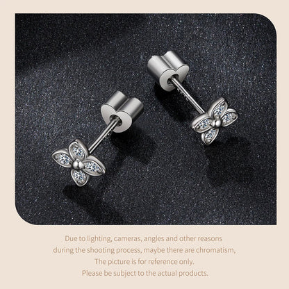 Moissanite Butterfly Clover Stud Earrings 925 Silver Diamond Cut Wedding Gift