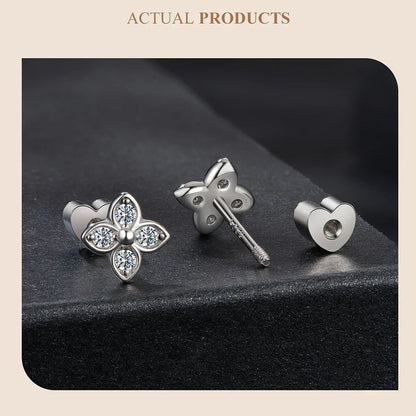Moissanite Butterfly Clover Stud Earrings 925 Silver Diamond Cut Wedding Gift