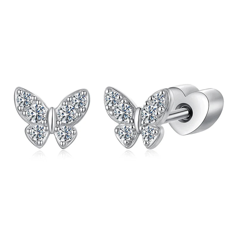 Moissanite Butterfly Clover Stud Earrings 925 Silver Diamond Cut Wedding Gift