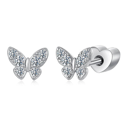 Moissanite Butterfly Clover Stud Earrings 925 Silver Diamond Cut Wedding Gift