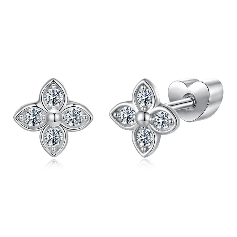 Moissanite Butterfly Clover Stud Earrings 925 Silver Diamond Cut Wedding Gift