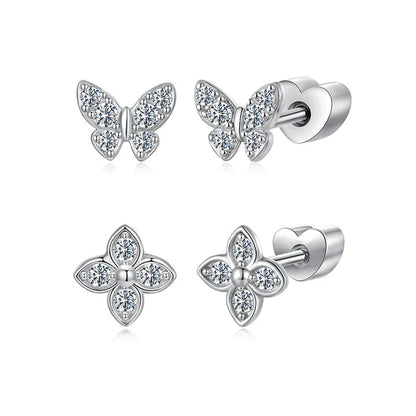 Moissanite Butterfly Clover Stud Earrings 925 Silver Diamond Cut Wedding Gift