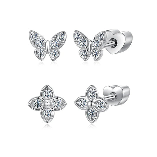 Moissanite Butterfly Clover Stud Earrings 925 Silver Diamond Cut Wedding Gift