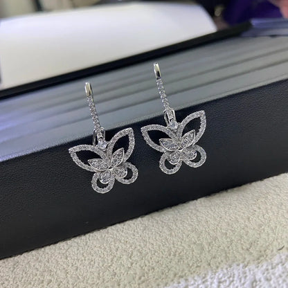 Moissanite Butterfly Drop Earrings 925 Sterling Silver Luxury Sparkling Gift
