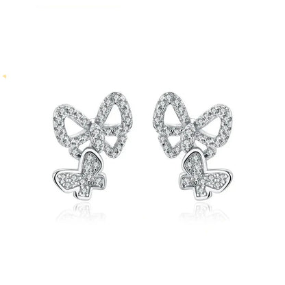Moissanite Butterfly Stud Earrings 925 Sterling Silver Sparkle Wedding Jewelry