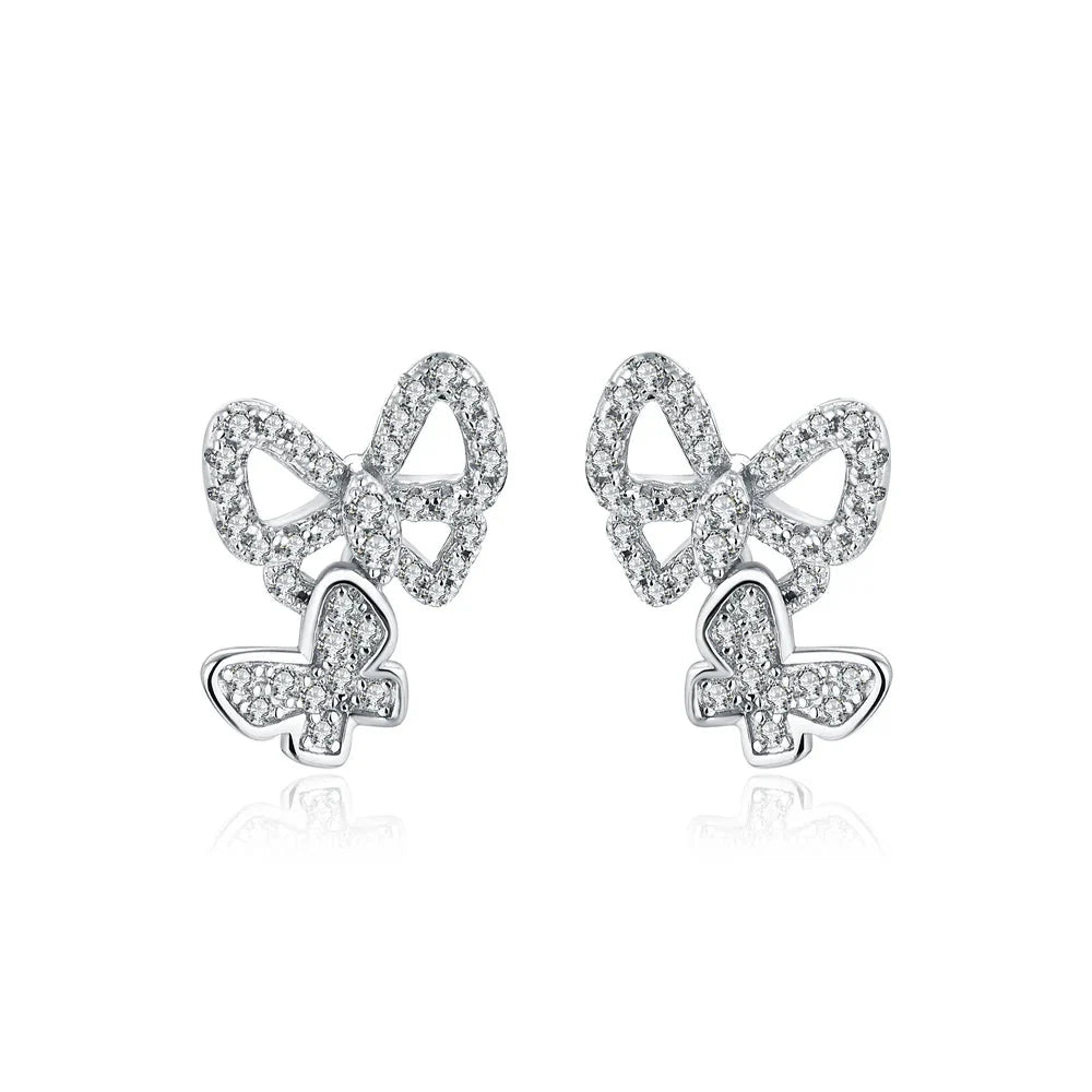 Moissanite Butterfly Stud Earrings 925 Sterling Silver Sparkle Wedding Jewelry