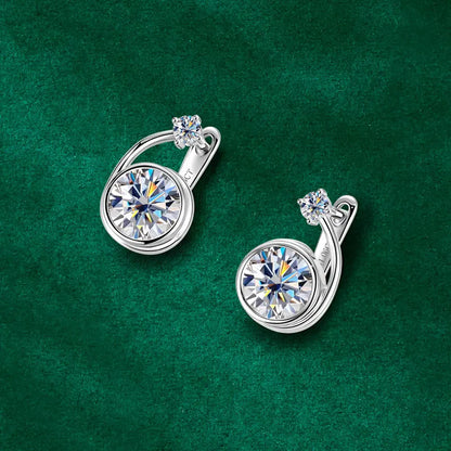Moissanite Clip Hoop Earrings 925 Sterling Silver D-Color White Round Cut