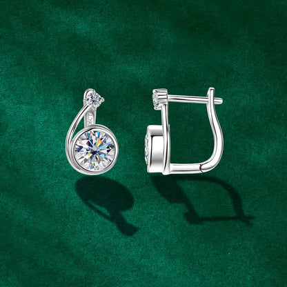 Moissanite Clip Hoop Earrings 925 Sterling Silver D-Color White Round Cut