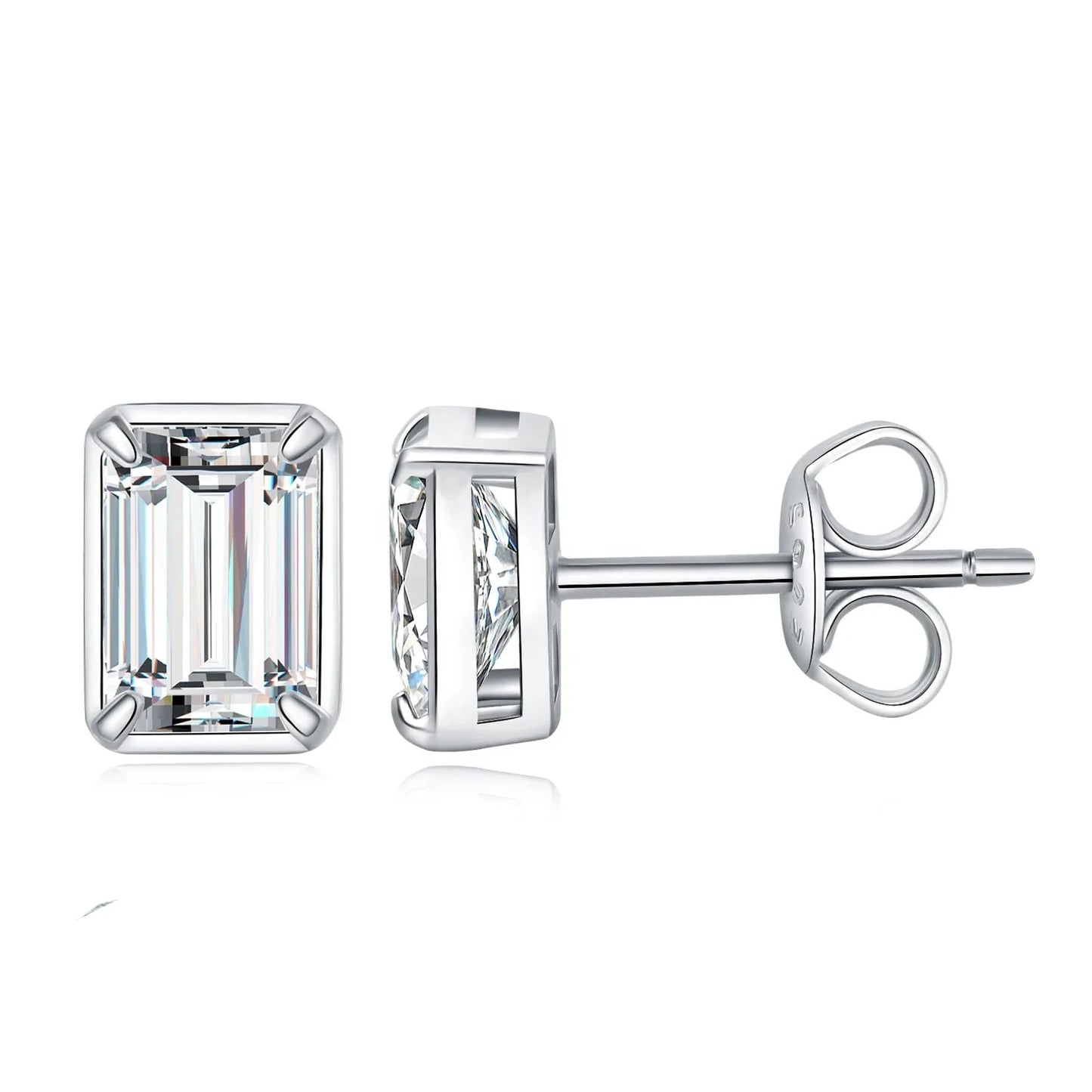Moissanite D Color 1.6ct Pair Emerald Cut 925 Sterling Silver Stud Earrings