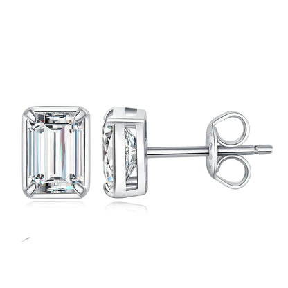 Moissanite D Color 1.6ct Pair Emerald Cut 925 Sterling Silver Stud Earrings