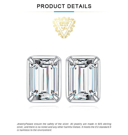 Moissanite D Color 1.6ct Pair Emerald Cut 925 Sterling Silver Stud Earrings