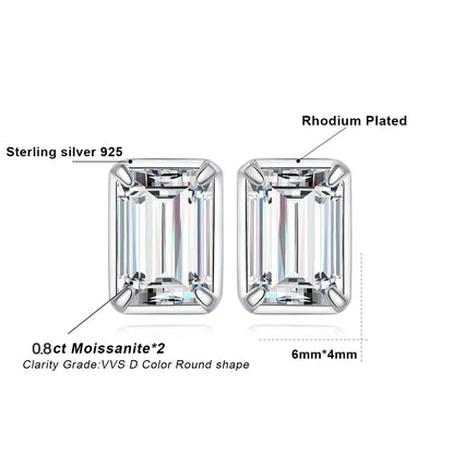 Moissanite D Color 1.6ct Pair Emerald Cut 925 Sterling Silver Stud Earrings