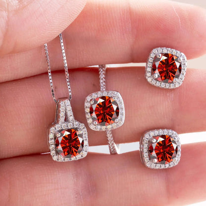 Moissanite D Color Round Cut 925 Sterling Silver Pendant Necklace and Studs Set