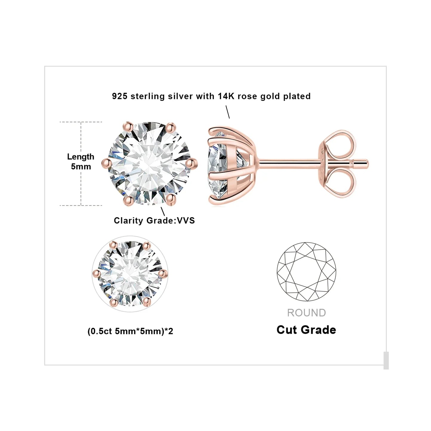 Moissanite D Color Round Solitaire Stud Earrings 0.6-6ct Sterling Silver